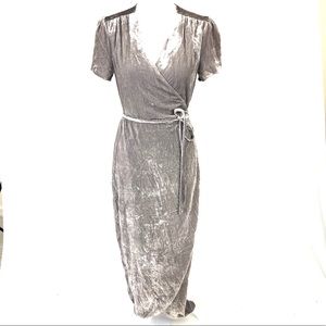 WAYF Gray silver Maxi VELVET WRAP DRESS small